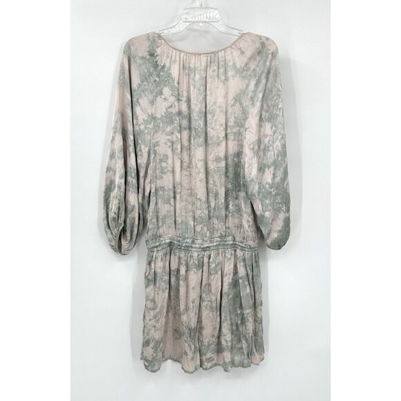 YOUNG FABULOUS BROKE YFB dress drop waist blouson puff sleeve tie dye boho LARGE - Picture 5 of 7